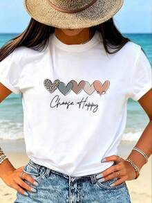 Women's Casual White Knitted Short Sleeve T-Shirt with Round Neck and Drop Shoulder for Summer Comfort - Blanco - Ver 1