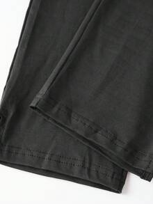 Womens Split Hem Capri Pants Fold Over Waist Solid Color Slim Fit Cropped Pants Trousers - 黑色 - 查看 8