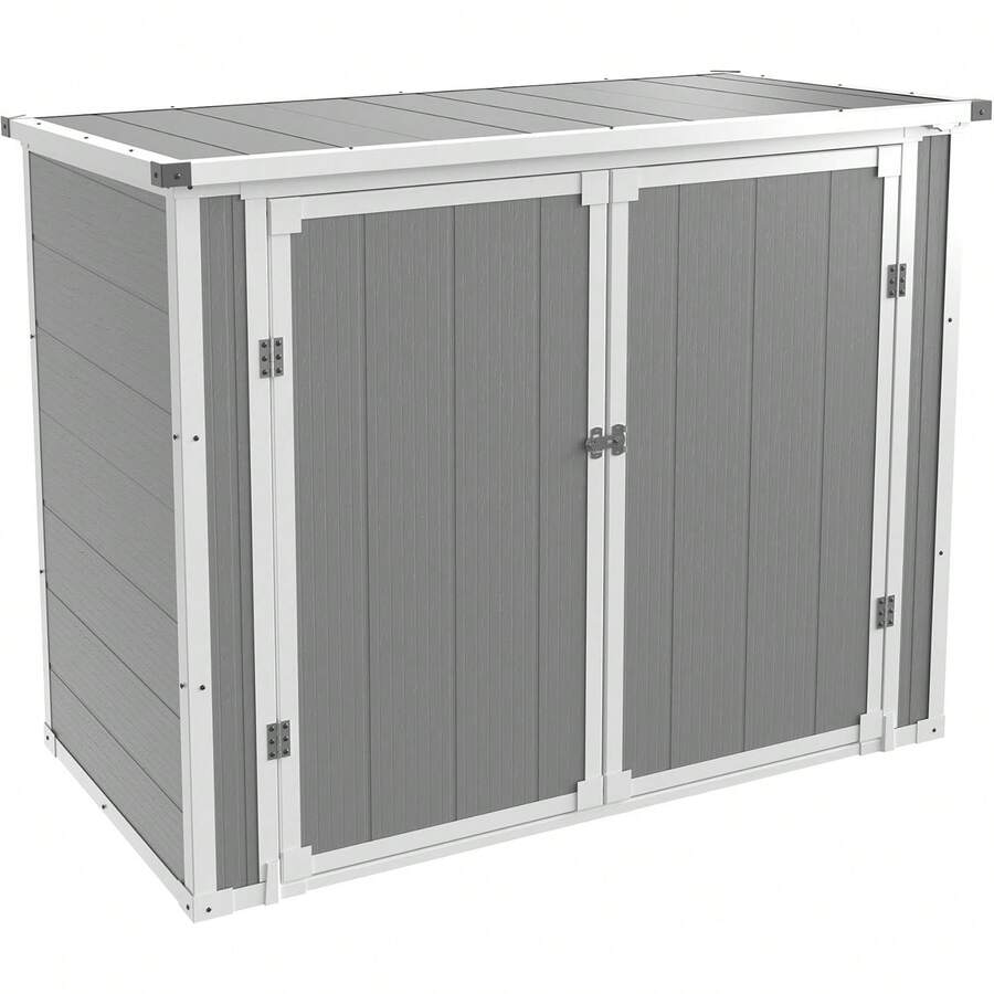 Storage Shed Outdoor Plastic Garden Shed Tool Resin Shed With Floor Waterproof Horizontal Storage Deck Box Outside Storage Container With Lockable Door For Patio(Light Grey) - Đen tuyền - Xem 1
