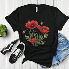 Camiseta de Amapolas Rojas, Camiseta con Flor de Amapola, Camiseta Vintage con Estampado Floral Botánico de Flores Silvestres, Camiseta Gráfica de Flor de Amapola Roja, Camiseta Botánica de Flores Silvestres, blusas para mujer>camisa    blusas para dama - Albaricoque - Ver 4