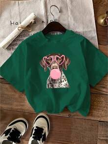 New 2026 Collection: Cotton T-Shirt, Casual Letter Print T-Shirt, Short Sleeve, Round Neck, Casual Top For Summer And Spring, Women's Clothing, 100% Cotton, Durable - 綠色 - 查看 1