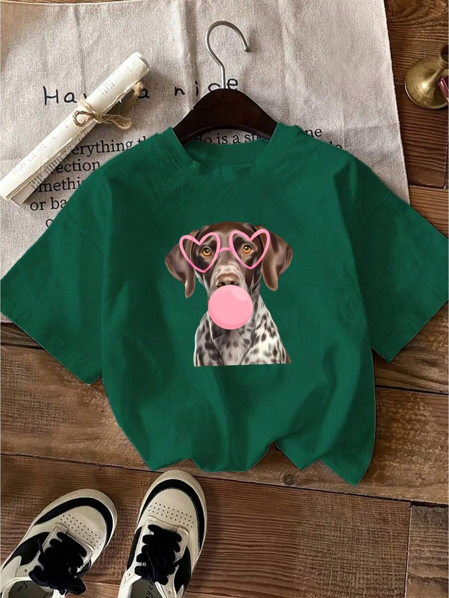 New 2026 Collection: Cotton T-Shirt, Casual Letter Print T-Shirt, Short Sleeve, Round Neck, Casual Top For Summer And Spring, Women's Clothing, 100% Cotton, Durable - 綠色 - 查看 1