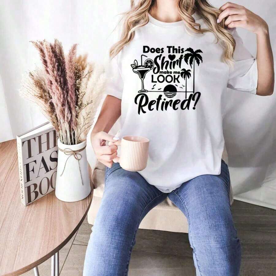 1 Piece Women's Casual Graphic T-Shirt With Crayfish Design In Ivory, Short Sleeve, Round Neck, Knit Fabric, 180g 100% Cotton - 白色 5 - 查看 1