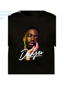 Dadju Men'S 2026 Commemorative Tee |   Casual Shirt Featuring A Portrait And Signature Design, Short Sleeves, Round Neckline, Regular Fit, Any Season - Black - View 7
