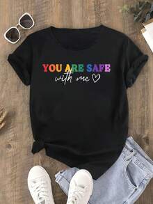 Women's Black Short-Sleeved T-Shirt With Rainbow Ink Splash Print, Round Neck, Soft And Clingy, Casual Design, Cool And Breathable With A Striking Personality, Urban Bohemian Retro Style, Blouse For Modern And Daring Girls, Suitable For Daily Comfort And Relaxation. - 黑色 - 查看 8