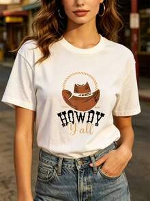 Camiseta de manga corta a la moda para uso diario, camiseta vintage de mezclilla "Hello Guys", 180g, ajuste cómodo, camiseta vintage unisex, adecuada para reuniones familiares, eventos corporativos, actividades de team building y fiestas del Día del Padre. - Blanco - Ver 1