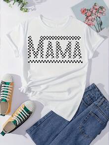 Women's Letter Print T-Shirt, Comfortable And Loose-Fitting, Round Neck, Stylish And Casual, Ideal For All Seasons, Local Shipping, Perfect For Summer, Essential For Elegant Parties And Summer - 白色 - 查看 1
