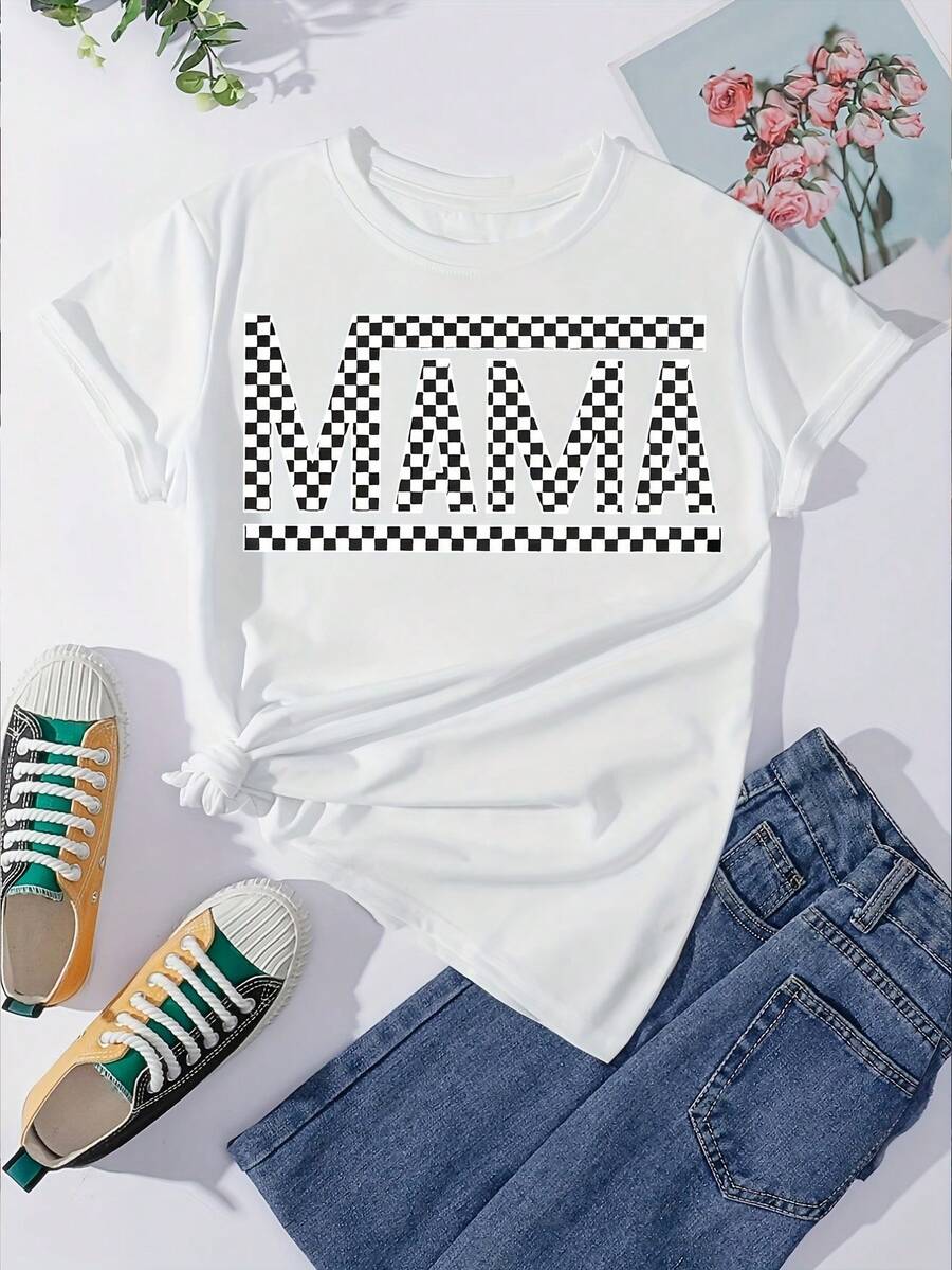 Women's Letter Print T-Shirt, Comfortable And Loose-Fitting, Round Neck, Stylish And Casual, Ideal For All Seasons, Local Shipping, Perfect For Summer, Essential For Elegant Parties And Summer - 白色 - 查看 1