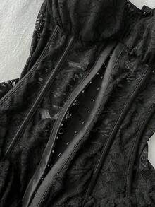 Vestido mini asimétrico de mujer con corsé de encaje y estilo vintage, adecuado para Y2K - Negro - Ver 9