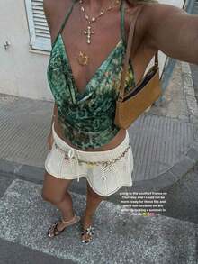 Top de cuello halter para fiesta sin espalda con fornteras drapeadas y diseño sólido - Multicolor 4 - Ver 4