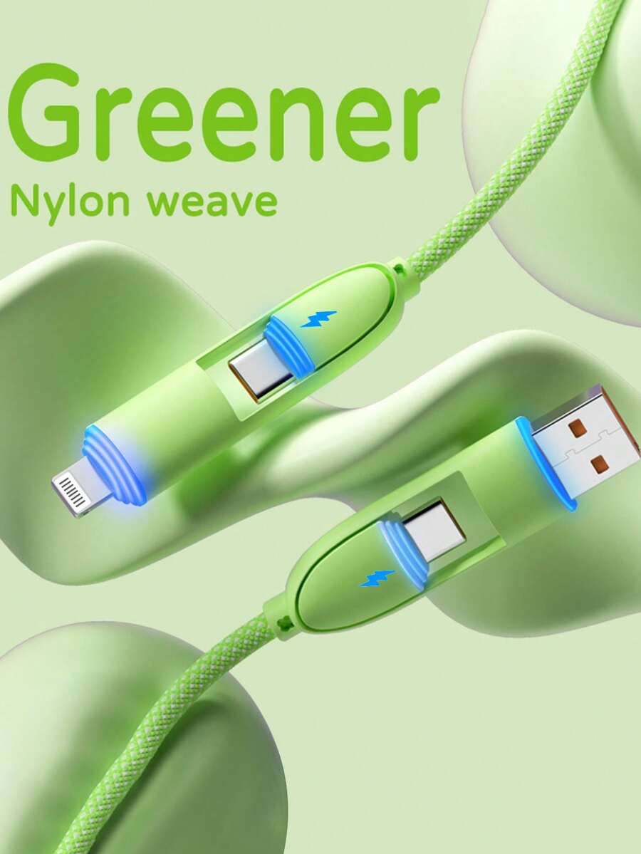 4合11米/3.28英尺/39.37英寸 100W(最大)尼龙编织Lightning数据线,快充兼容 17/16/15/14/13/12/Pro Max全系列手机、Galaxy S25、三星、小米等,通用高效充电适配器,充电数据同步线 - 綠色 - 查看 1