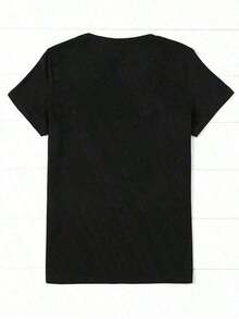 1 Piece Of Summer Clothing, Casual T-Shirt For Women With Leopard Print And Lettering, Round Neck, Short Sleeve, Loose And Comfortable, Benito Bowl Style T-Shirts, Loose And Comfortable, Summer Sets For Women, 100% Cotton, 180g. - 黑色 - 查看 3