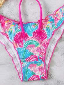 Conjunto de bikini de dos piezas con estampado de lunares, camiseta con lazo sexy y traje de baño para vacaciones en la playa para mujer - Multicolor 4 - Ver 4