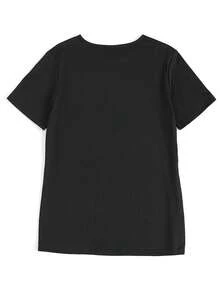 Camiseta gráfica "Madre del Novio" para mujeres, camiseta de cuello redondo casual, 95% poliéster 5% elastano, de manga corta, longitud regular, patrón floral, tela de punto, top para primavera/verano/otoño - Negro - Negro - Ver 5