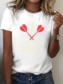 A Casual Short-Sleeved T-Shirt With A Round Neck And Crossed Arrow Print, Perfect For Women's Summer And Spring. - [白色的] - 查看 6