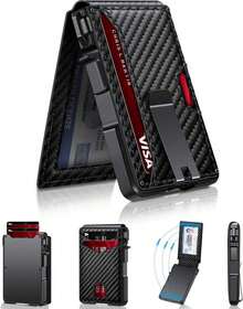 Wallet Men, Mens Minimalist Wallet 9-13 Cards, Slim Compact Wallet With Money Clip & ID Window, RFID Blocking Up Card Wallet, Metal Aluminum Credit Card Holder Bifold Wallet - Carbon Fiber - View 8