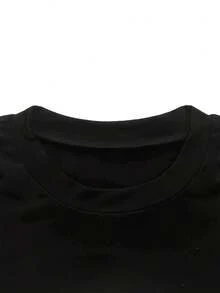 100% cotton Camiseta estampada con cuello redondo, camiseta casual de manga corta para primavera y verano, ropa de mujer, día de San Valentín. - Negro - Ver 3