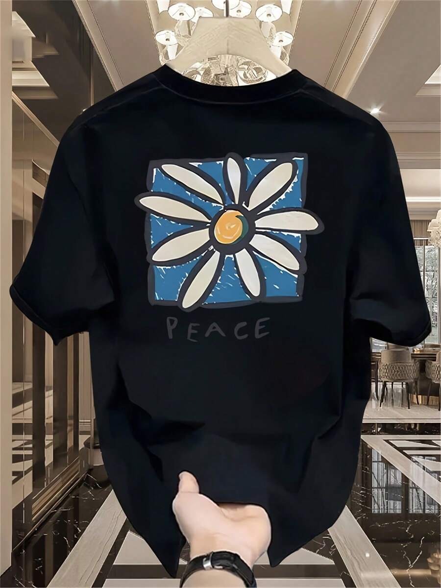 New Women's Short-Sleeved T-Shirt, 180g, 100% Cotton - Versatile Casual T-Shirt With Summer Print For Men - Summer Print T-Shirt For Couples - Unisex - Holiday Gift - 黑色 - 查看 1