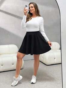 Basic A-Line Blue Skirt, Versatile And Comfortable For Everyday Wear, Fashionable For Plus-Size Women In Autumn And Winter - 黑色 - 查看 7