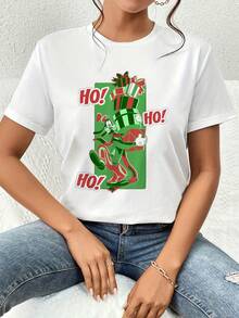 Cheerful Figure With A Smiling Character Holding A Tower Of Colorful Gifts, Conveying A Festive Christmas Spirit Full Of Positive Energy And Fun. Soft And Comfortable Women's T-Shirt For Everyday Wear. - 白色 - 查看 6