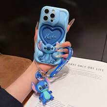 Disney Lilo And Stitch Phone Case : 3D Fluffy Pattern Border Protector Phone Soft Phone Case With A Free Cute Stitch Bracelet Chain Lanyard, Stitch, Lilo, Angel, For Apple 17 Promax 17 Pro 16 15 14 13 12 11 Pro Max XS Max X XR Soft Cover Summer Phone Case - trắng - Xem 1