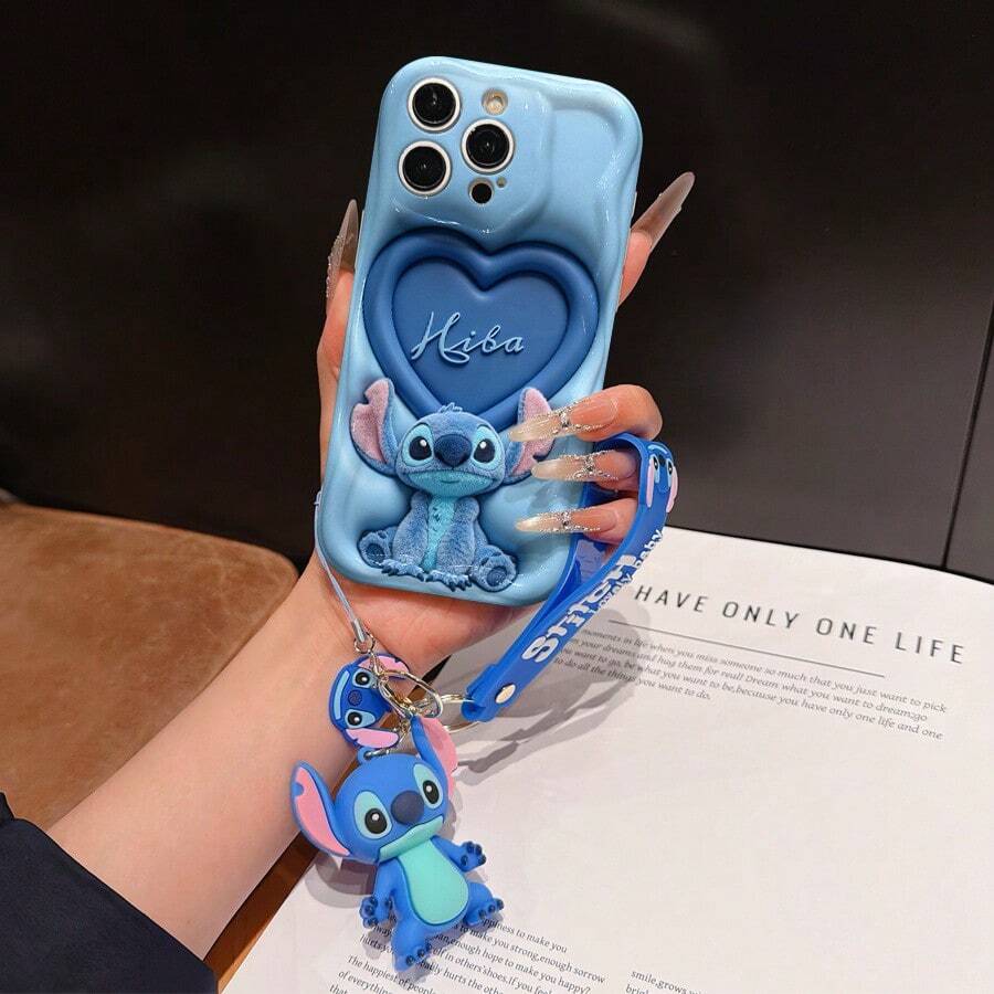 Disney Lilo And Stitch Phone Case : 3D Fluffy Pattern Border Protector Phone Soft Phone Case With A Free Cute Stitch Bracelet Chain Lanyard, Stitch, Lilo, Angel, For Apple 17 Promax 17 Pro 16 15 14 13 12 11 Pro Max XS Max X XR Soft Cover Summer Phone Case - trắng - Xem 1