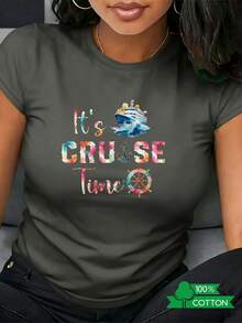 1 camiseta de mujer con cuello redondo, estampado de letras y anime, de diseño sencillo, cómoda y transpirable, adecuada para el uso diario informal, que muestra un estilo veraniego refrescante, imprescindible para fiestas, envío local. - Blanco - Ver 8