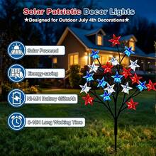 5PC 4th Of July Solar Outdoor Lights, Red White Blue Star Stake Lights, Waterproof Patriotic Flag Garden Stake Lamps, Perfect For Independence Day, Memorial Day, Yard, Pathway And Garden Decor - One Dragging Five Grounds to Insert Five-pointed Stars - View 5