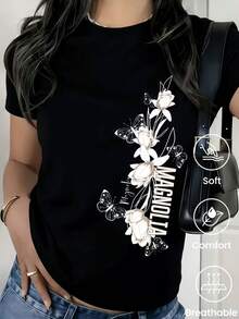180g Made In Mexico, Spring/Summer 2026 Fashion Short Sleeve T-Shirt, Cartoon Print, Couple Style, Underwear/Outerwear, Casual Round Neck For Office, Unisex One Piece Top - 黑色 - 查看 2