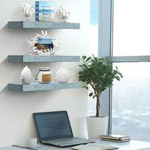 Sorbus Floating Shelves - Rustic Blue Wall Shelves for Bedroom, Kitchen, Livg Room, Bathroom Shelves, Home Decor, Office - Floatg Shelf for Trophies, Books, Frames, Toilet Paper - azul - Ver 2