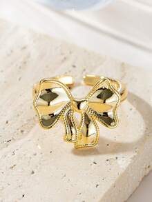 Fashionable & Elegant Bow Tie Open Ring, Suitable For Daily Wear, Dating, And Gift Giving - Gold - View 7