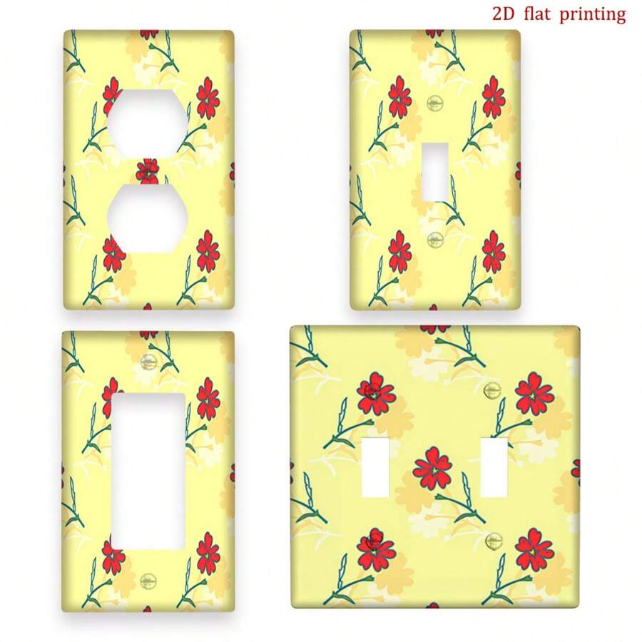 1pc Red Floral Print Switch Panel Cover, Fresh Decorative Wall Plate For Bedroom, Kitchen, Farmhouse Home Decor - C - View 1