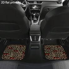 All-Weather Car Floor Mats - Leopard Print And Cherry Red Design, Durable Polyester Fiber, Non-Slip Backing, Suitable For Most Vehicles, Easy To Clean, Stylish Interior Accessory, Vehicle Floor Protection |   Elegant Interior Decoration |   Durable Car Mat - 4ps - View 5