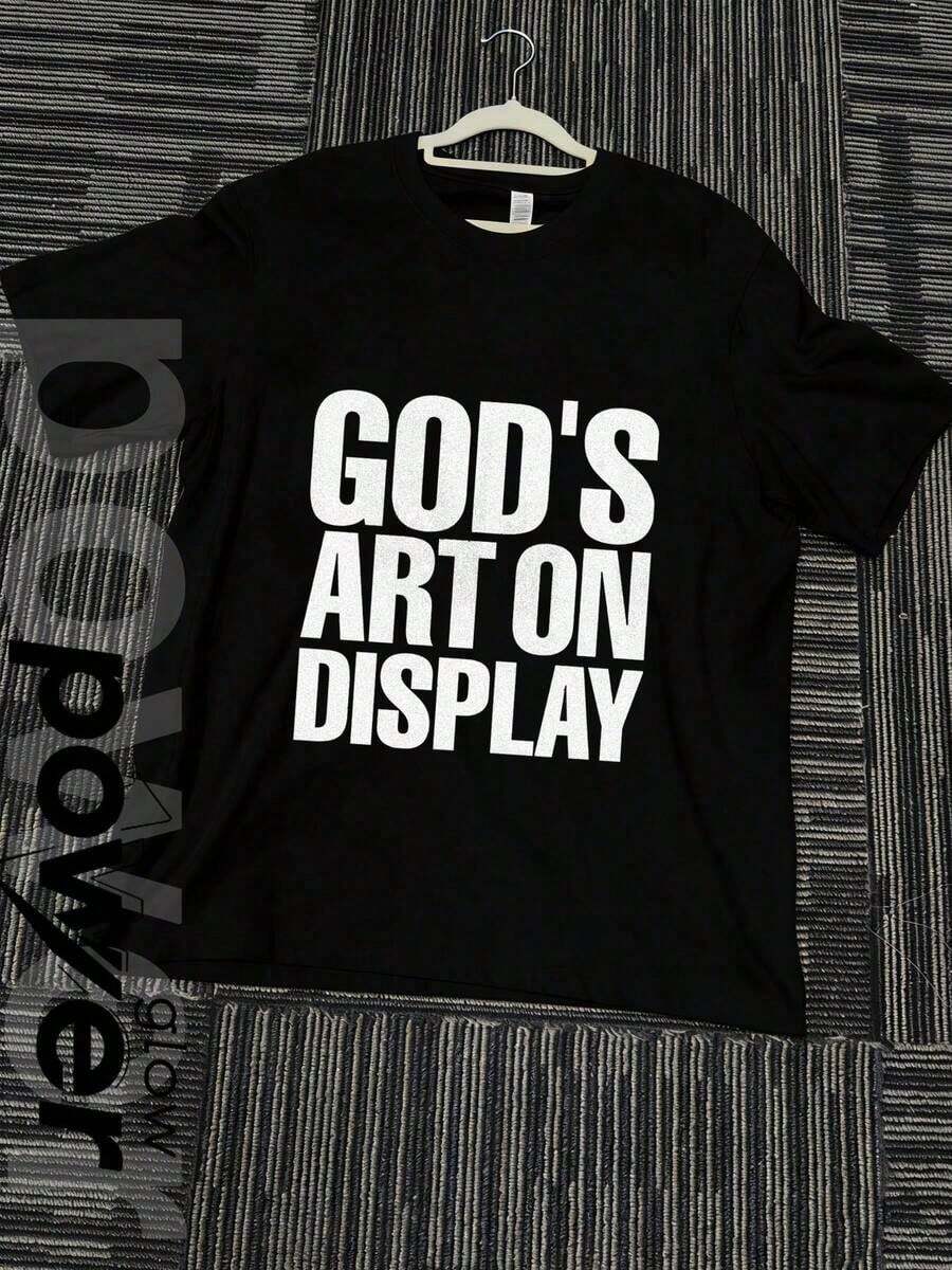 Kurzarm-T-Shirt für Herren, lockere Passform, Aufdruck "GOD'S ART ON DISPLAY", individuell gestaltbares Grafik-T-Shirt für Herren – Lässige und stylische Sommer-T-Shirts - Schwarz - Übersicht 1