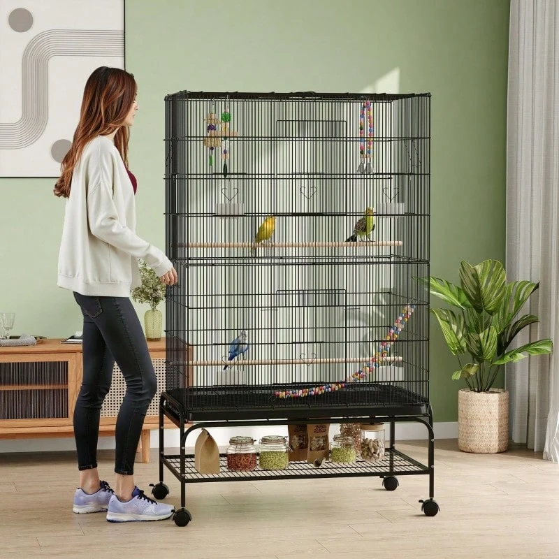 Bird Cage With Perches, Bird Toys And Removable Bottom Tray, Black - 均碼 - 查看 1