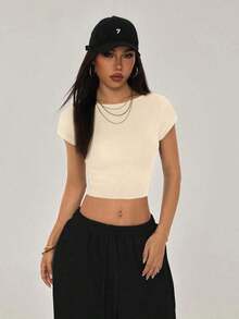 Camiseta negra con espalda abierta, adecuada para talla pequeña, para verano - Albaricoque - Ver 2