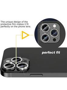 MSRI 1 Set - Black Rhinestone Decorated Lens Protector, Using Advanced Adhesive Technology, Firmly Attached, No Bubbles, No Peeling. Ultra-Clear Transparent Imaging, Keeping Every Photo In High Definition Detail. High-Hardness Material, Effectively Resists Scratches From Sharp Objects, No Fear Of Friction From Keys, Coins And Other Items In Daily Use. Compatible With IPhone - Black - View 3