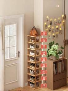 1pc Multi-Size Stackable Bamboo Shoe Rack, Vertical Narrow Design, Suitable For Entryway, Bedroom, Office. Multi-Functional Bamboo Storage Rack. Natural Wood Open Storage Rack, Suitable For Hallway. Multi-Layer Storage Rack, Essential For Small Spaces, Rental Apartments, Dorms. Space-Saving Storage Rack Essential - Multicolor - View 5