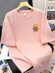 Crew Neck T-Shirt With Bear Print, Plus Size Women's Urban Fashion Item, Suitable For New Year's, Daily Wear, Outings, Beach, Parties, School, Vacation, Travel. Summer Vacation Outfit, Beach Vacation Outfit, Spring Outfit, Mother's Day Gift; Graduation - 羅莎 - 查看 2