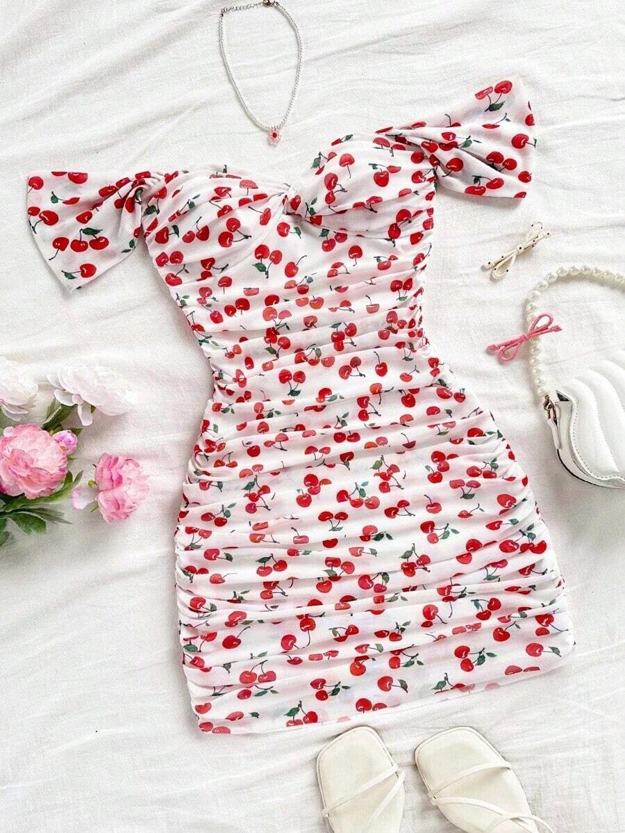 Vestido mini ajustado de punto rojo con hombros descubiertos para mujer, diseño con espalda calada, adecuado para vacaciones, citas, té de la tarde, temporada de bodas, playa, crucero, vacaciones en la ciudad, vacaciones bohemias, festivales de - Multicolor - Ver 1