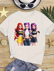 Camiseta de manga corta para niños con estampado de K-Pop, 120-170 cm, cuello redondo, recuerdo para fanáticos de K-Pop, transpirable y lavable a máquina - Blanco - Ver 11