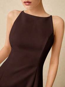 mini elegante sin mangas de unicolor, estilo de oficina - Café integral - Ver 3