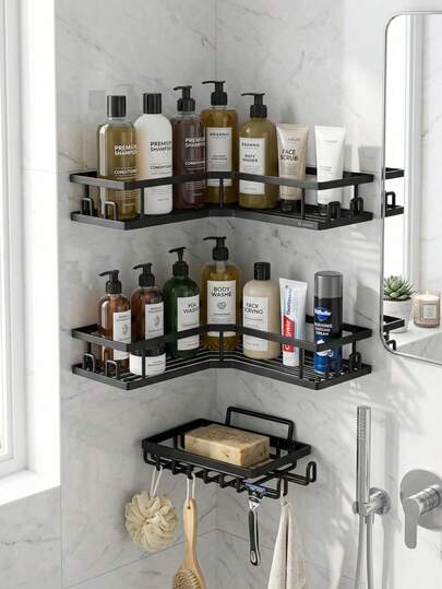 No Drill Bathroom Corner Shelf, Adhesive Wall Mount, Rust-Proof & Waterproof, Can Hold Bath Products, Shampoo, Conditioner, Soap, Cosmetics, Suitable For Bathroom, Kitchen, Laundry Room, Easy Installation & Durable, Great Gift For Christmas, Halloween, Easter, Holiday Season