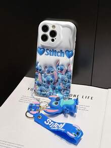 Funda de teléfono de Disney Lilo y Stitch: Funda de teléfono suave con borde de patrón esponjoso 3D y un gratis lindo brazalete de cadena con colgante de Stitch, Lilo, Ángel, para Apple 17 Promax 17 Pro 16 15 14 13 12 11 Pro Max XS Max X XR - Blanco - Ver 5