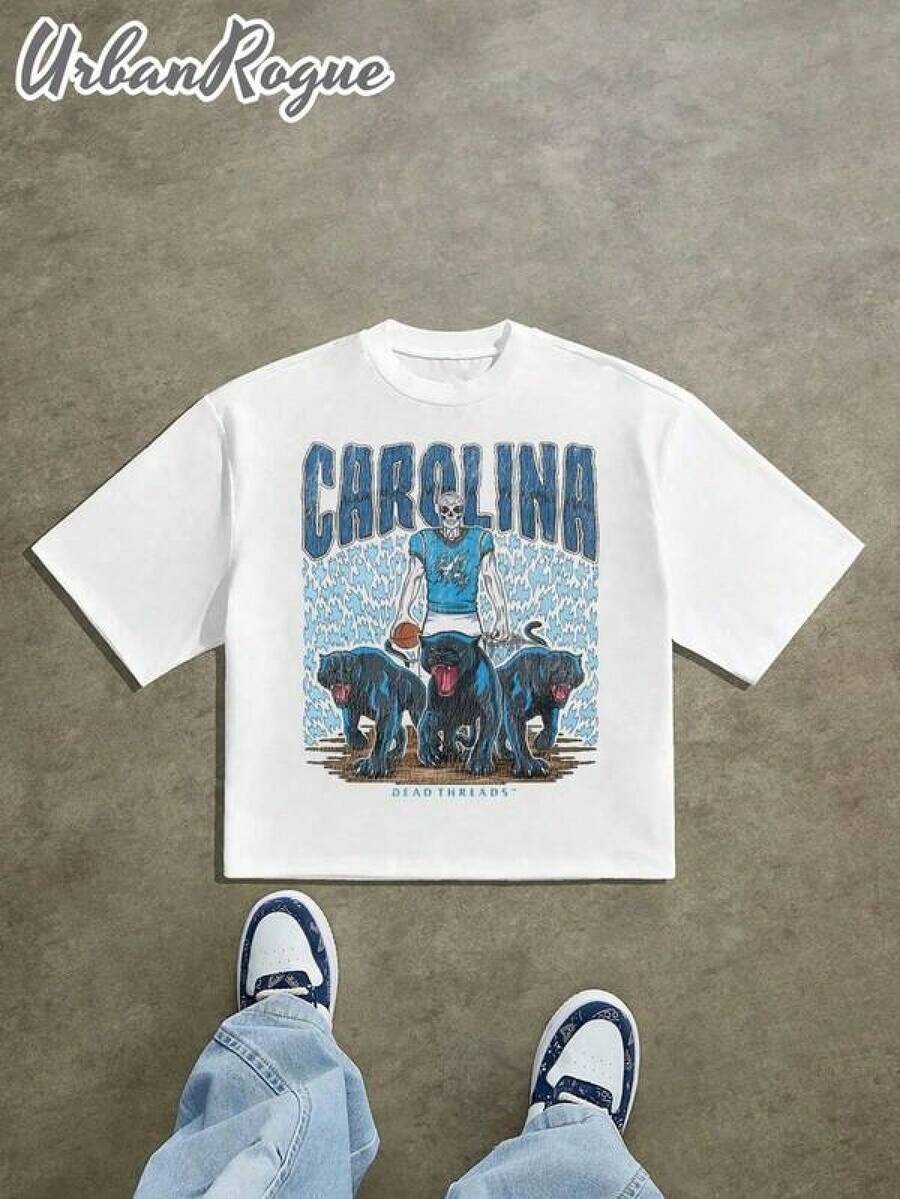 Camiseta para Hombre Casual y Moderna con Estampado de Carolina y Leones Azules | Ropa de Hombre con Estilo Playeras Sudaderas y Camisas Cómodas | Ideal para Uso Diario Trabajo y Salidas | Fácil de combinar muestra tu estilo - Negro - Ver 1