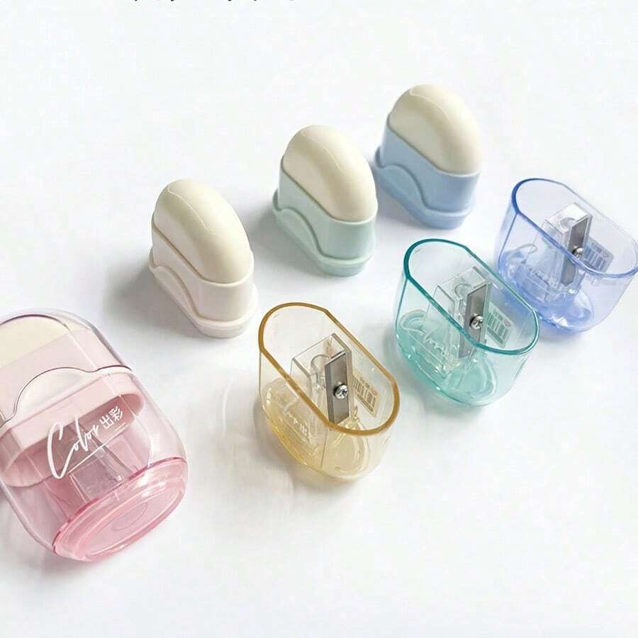2-In-1 Pencil Sharpener With Eraser, Cute Mini Portable Transparent Candy-Colored Multifunctional Stationery With Pencil Shavings Storage Box, Essential For Students And Office, Ideal For Daily Use And Back To School - 2-in-1 Pencil Sharpener and Eraser - View 1