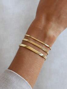 1pc Stainless Steel Waterproof Chain Bracelet For Women, Minimalist Daily Wear, Gold Snake Chain Fishbone Design - Gold - View 1