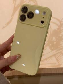 Casing Ponsel Summer Solid Color Macaron Glass Naked Machine Texture Straight Edge With Lens Film 16 ProMax, Pelindung Ponsel Minimalis Tahan Sidik Jari 13/14 Pro/15 Pro Max/11/12 - Kuning - View 4