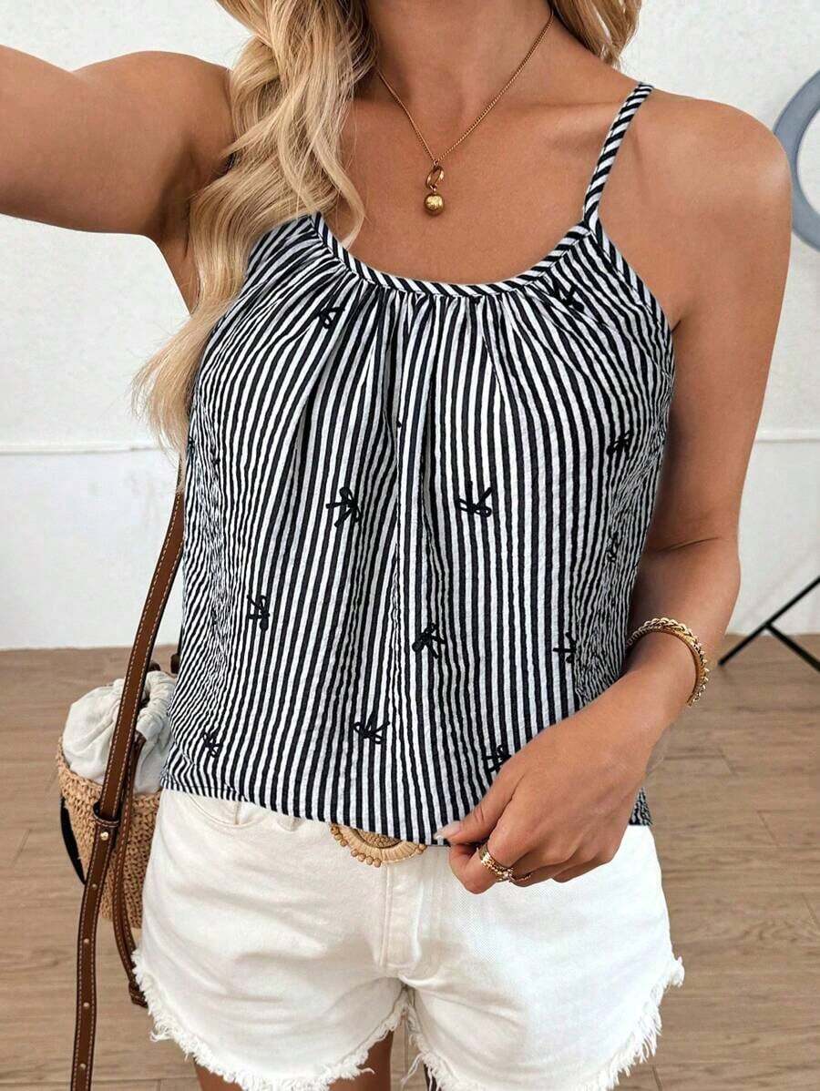 Camiseta de tirantes con pliegues con estampado de cebra para mujer - Negro - Ver 1