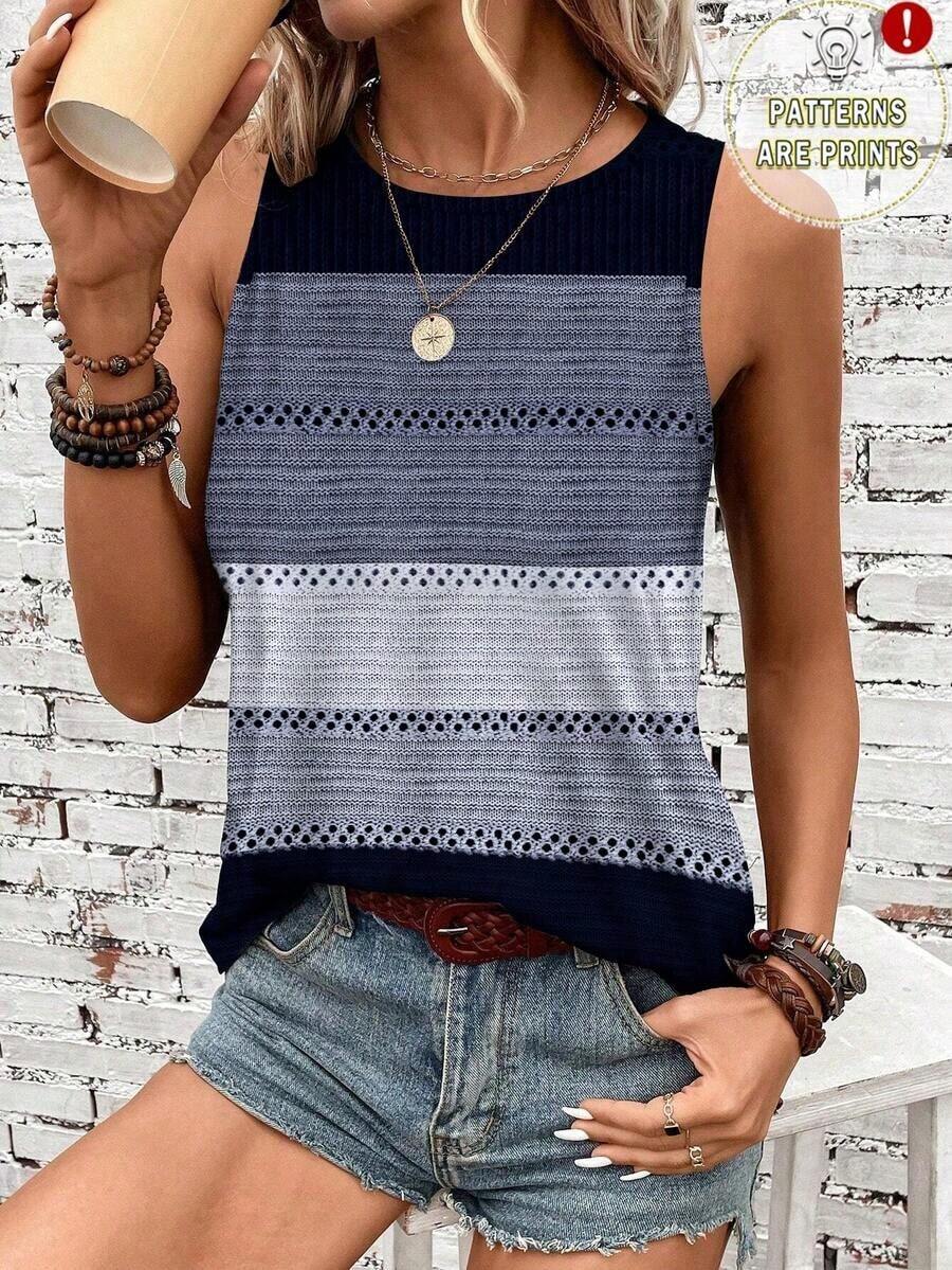 Top de tirantes de cuello redondo a rayas de colores para mujer, apto para primavera y verano - Multicolor 14 - Ver 1